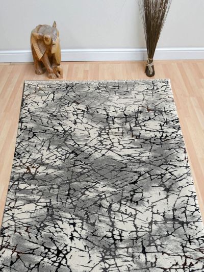 Carpetmantra Grey White Modern Runner Carpet 3.2ft X 6.8ft