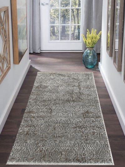 Carpetmantra Beige Silver Modern Runner Carpet 3.2ft X 6.8ft