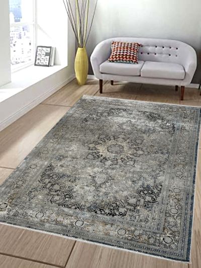 Carpetmantra Grey Color Floral Design 100% Viscose Carpet