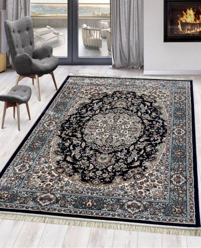 Carpetmantra Blue Ground Turquoise Border Color Super Fine Persian Design Floral Carpet