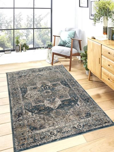 Carpetmantra Turquoise Color Super Fine Quality Modern Design Material Wool Viscose Mix Traditional Carpet 5ft X 7ft