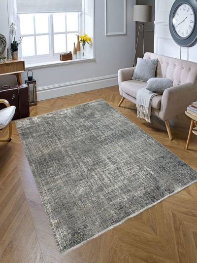 Carpetmantra Grey Color Super Fine Quality Modern Design Wool Viscose Mix Carpet 6.6ft X 9.6ft