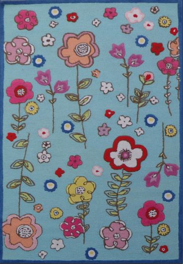 Carpet Mantra Turquoise Color Floral Design 100% New Zealand Wool Handmade Kids carpet 5ft x8ft 