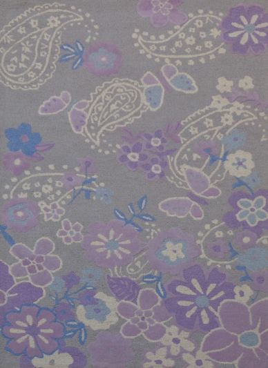 Carpet mantra Grey & Purple Color Floral Design 100% New Zealand Wool Handmade Kids carpet 5ft x 8ft 