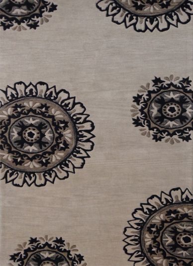 Carpet Mantra Silver Color Floral Design 100% New Zealand Wool Handmade Designer Carpet 5 ft X 8 ft