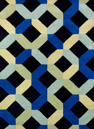 Carpet Mantra Black Color Geomentrical Design 100% New Zealand Wool Handmade carpet 5.3ft x 7.7ft  