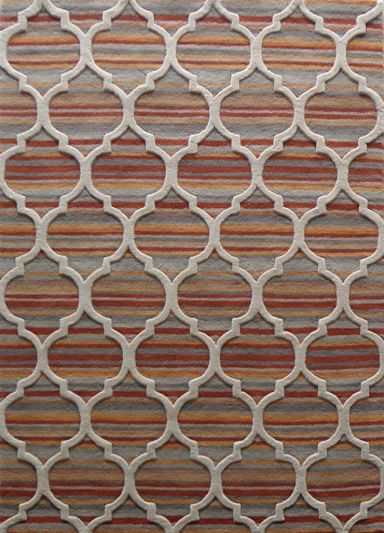 Carpet Mantra Multi Color Trellis Design 100% New Zealand Wool Modern Handmade Carpet 4.6ft x 6.6ft 