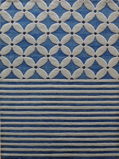 Carpet Mantra Blue Color Modern Design 100% New Zealand Wool Handmade Carpet 4.6ft x 6.6ft 
