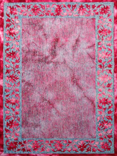 Carpet Mantra Red Color Ground Grey Color Border Traditional Design 100% New Zealand Wool Floral Carpet 5ft x 8ft 