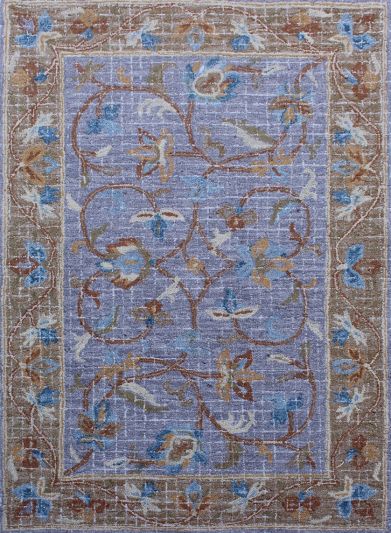 Carpet Mantra Blue Color Ground Beige Color Border Traditional Design 100% New Zealand Wool Floral Handmade Carpet 5.0ft x 7.6ft  