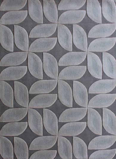 Carpet Mantra Grey & White Color Geometrical Design 100% New Zealand Wool Floral Handmade Carpet 4.6ft x 6.6ft 