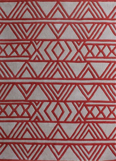 Carpet Mantra White & Red Color Traditional Modern Design 100% New Zealand Wool Handmade Carpet 4.6ft x 6.6ft 